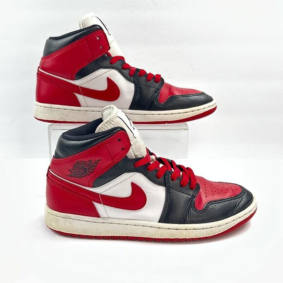 Nike Air Jordan 1 Mid Shoes Womens Size 9 Red Black White Sneakers BQ6472-079 - Picture 2 of 12